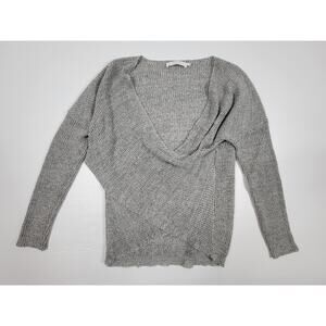 ASTR The Label Wrap Front Sweater Gray Low V-Neck Long Sleeve Womens Medium‎